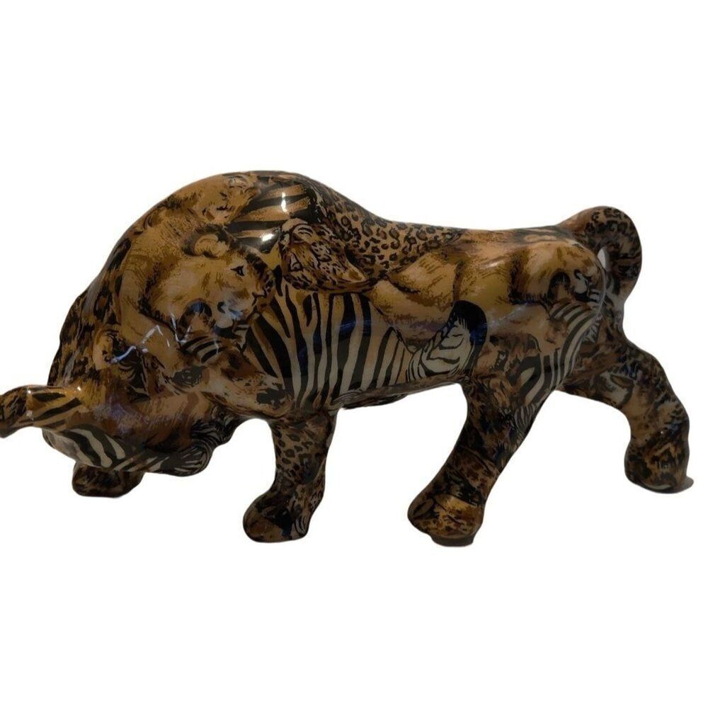 Vintage Porcelain Patchworks Safari Bull Figurine 12" x 4" x‎ 5 3/4"